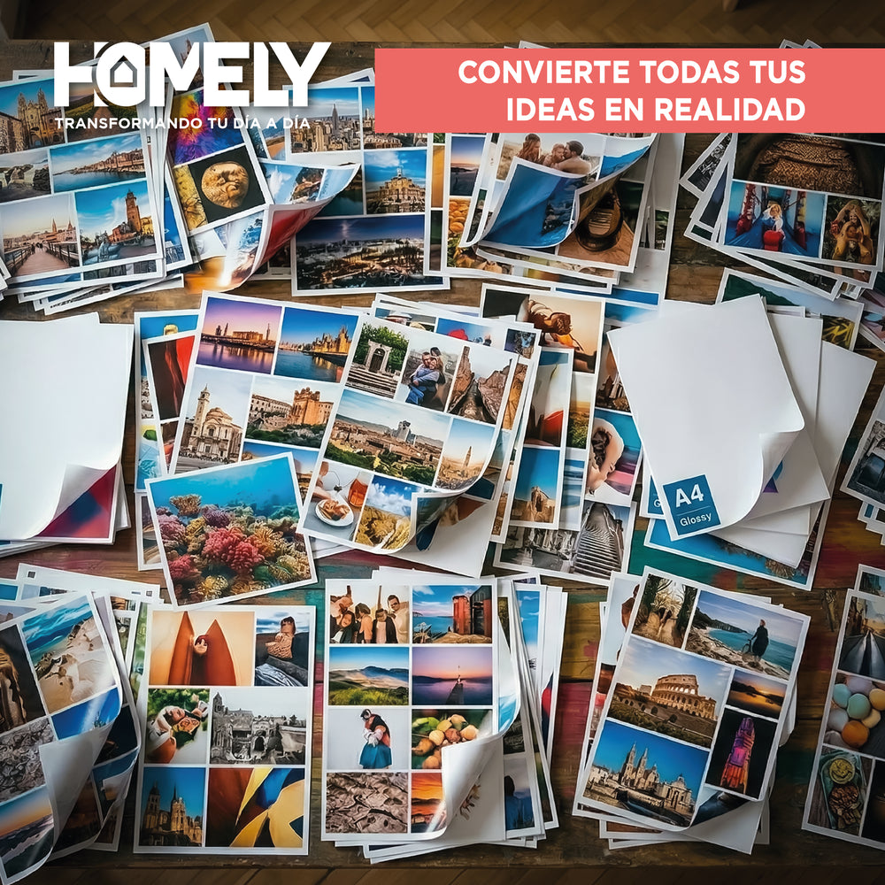 Papel Fotografico Doble Faz Glossy A4 220g Homely 100 Hojas Blanco