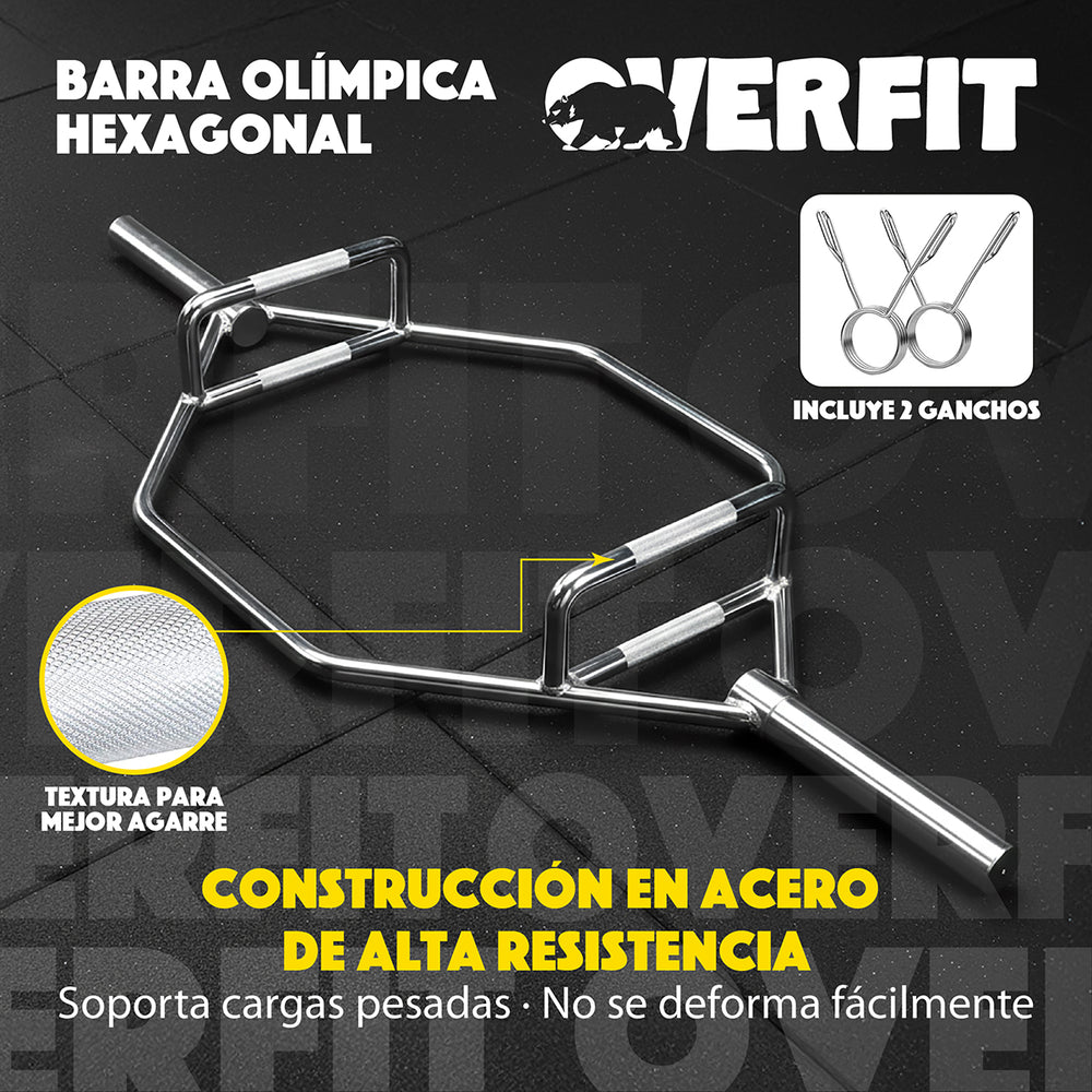Barra Olimpica Hexagonal 23kg Overfit Acero Peso Muerto