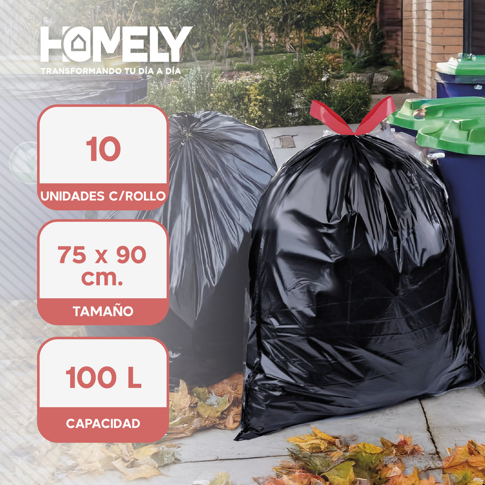 Bolsas Basura 75x90cm Con Cordon 20U Homely 100L Resistente