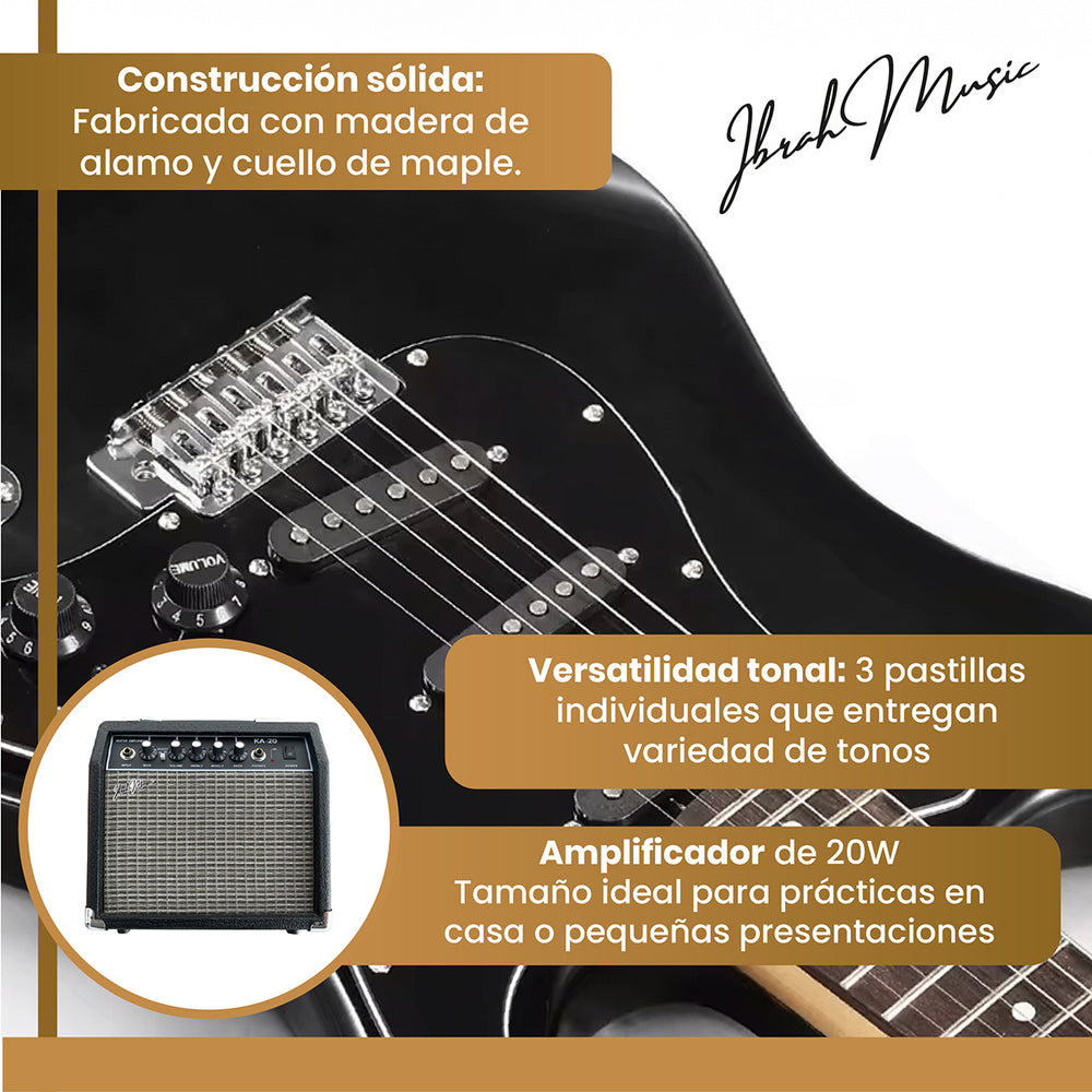 Guitarra Electrica Strato Zurdos Ibrah Amplificador + Acc