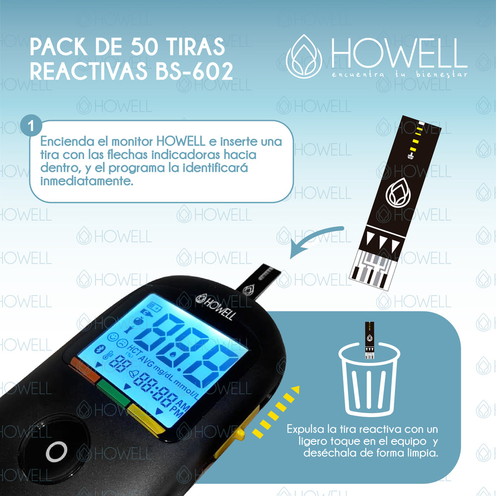 Pack 50 Tiras Reactivas Glucometro Howell BS-602