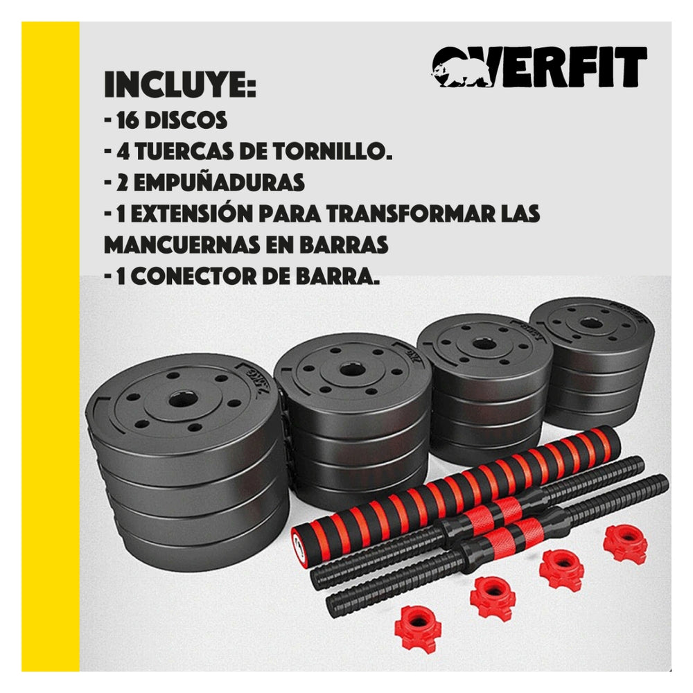 Set Mancuernas Y Barra Unibles 30kg Fitness Pesas Ajustables
