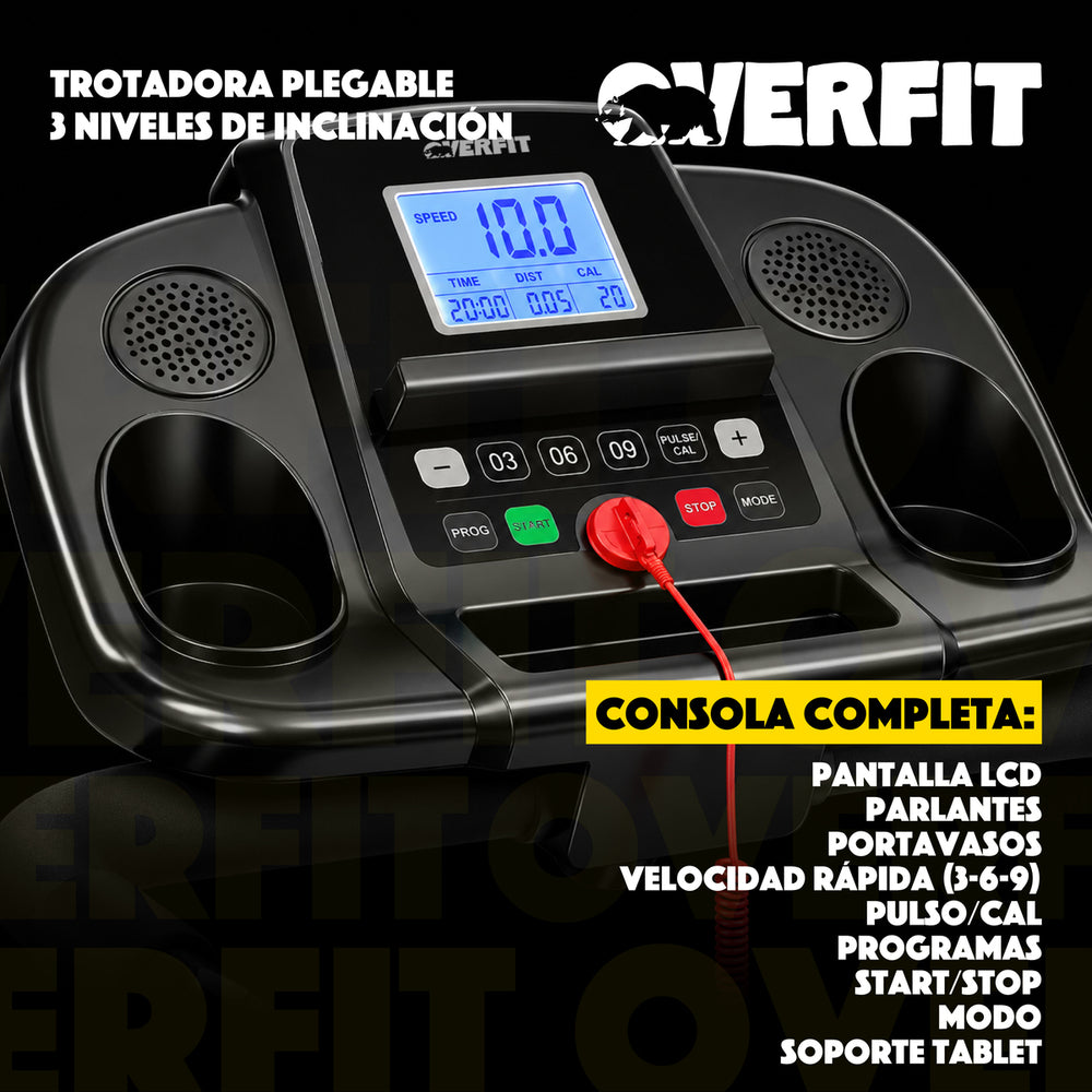 Trotadora 1 Hp Overfit Plegable 12Km 3 niveles Inclinacion