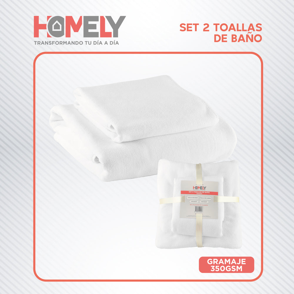 Toallas de Baño Algodon Homely 350 Gsm Cuerpo y Manos Set X2