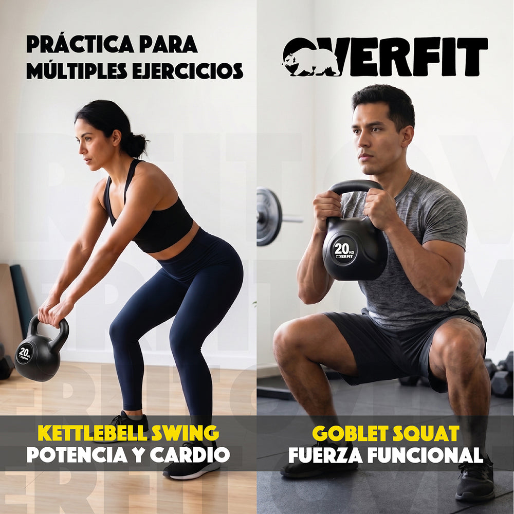 Pesa Rusa Kettlebell 20kg Overfit Entrenamiento PVC Cemento