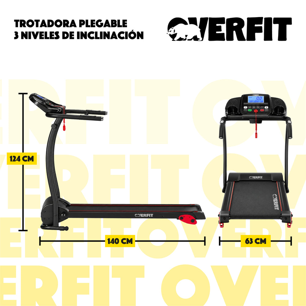 Trotadora 1 Hp Overfit Plegable 12Km 3 niveles Inclinacion