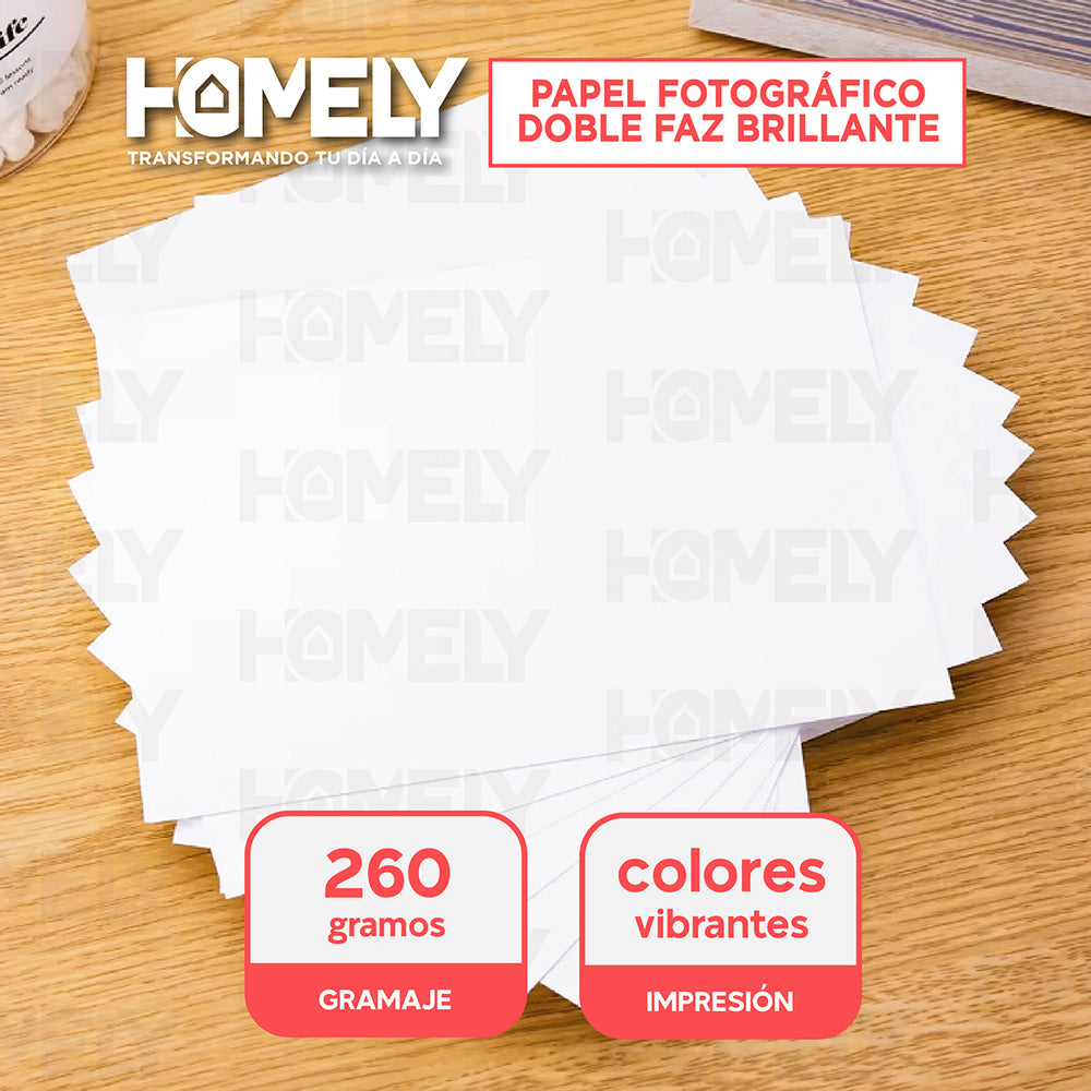 Papel fotográfico doble faz brillante A4 100 hojas 260 g