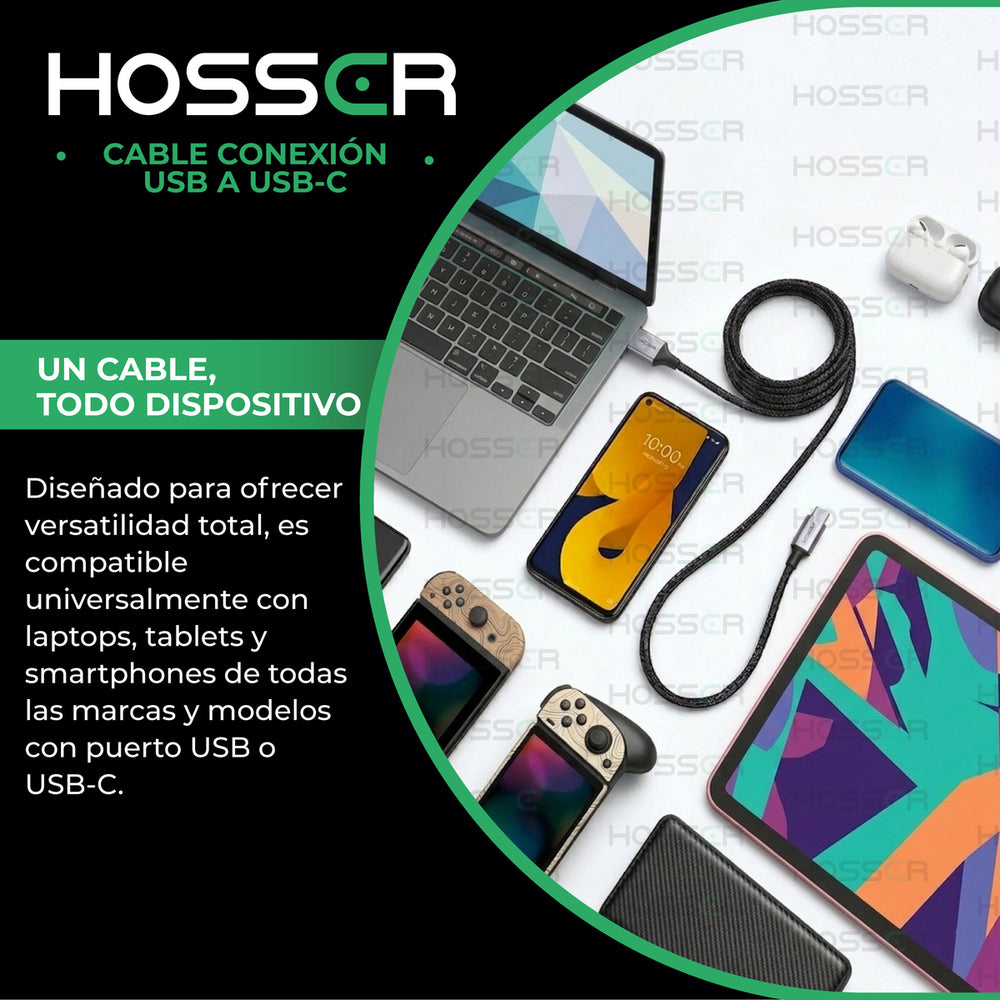 Cable Usb Tipo C To Usb 5 M Iphone Samsung Hosser Carga Rapi Negro