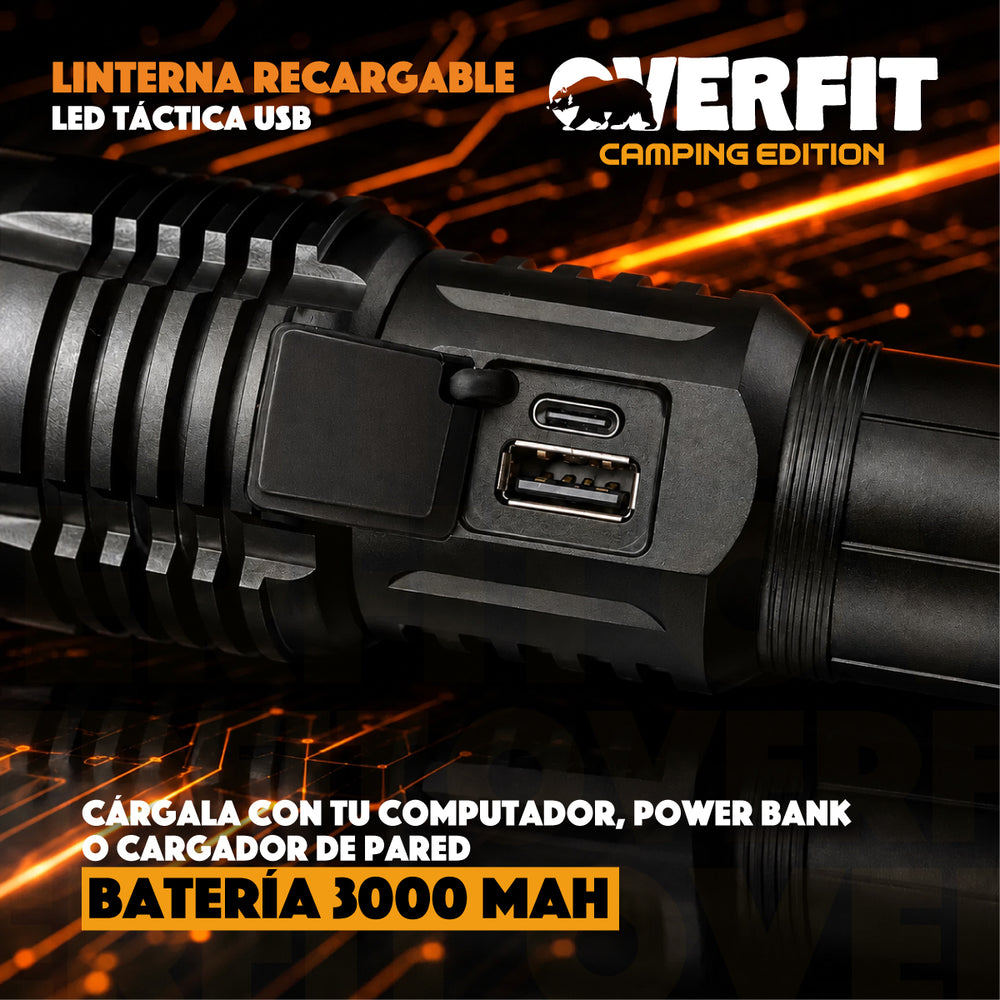 Linterna Led Overfit Largo Alcance Bolsillo Tactica Potente