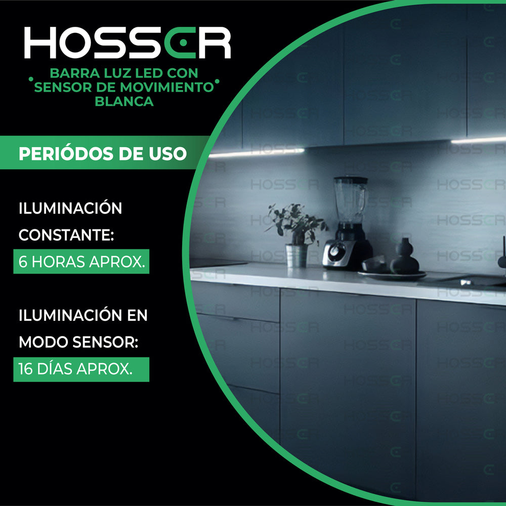 Aplique Pared Luz Led Hosser Barra Con Sensor De Movimiento Blanco