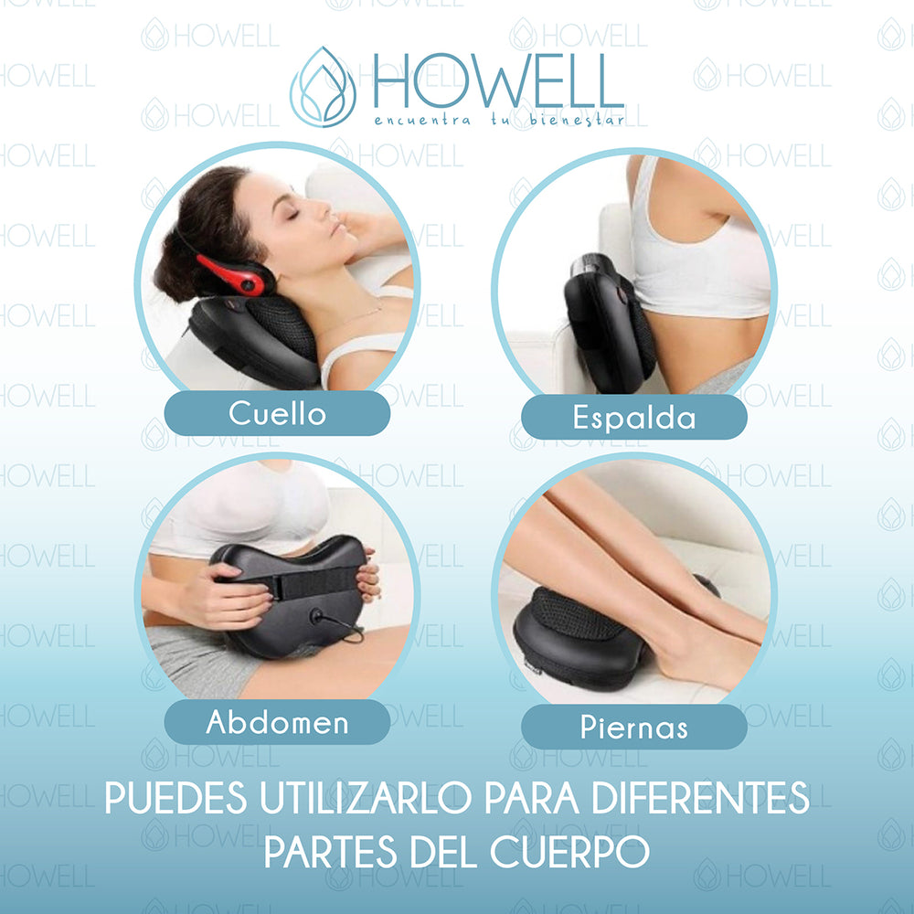 Cojín Masajeador Inalámbrico Howell Almohada Masaje Calor