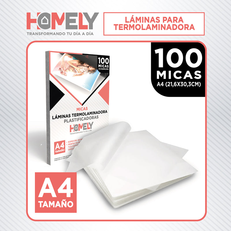 Láminas Termolaminadora A4 100 Micas Plastificadoras 22x30