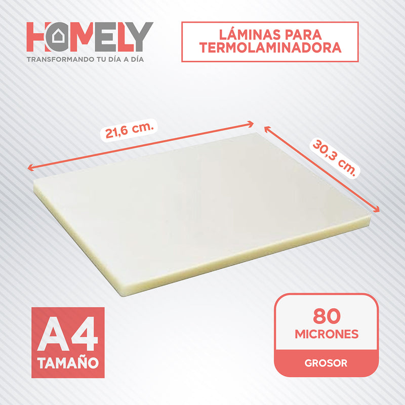 Láminas Termolaminadora A4 100 Micas Plastificadoras 22x30