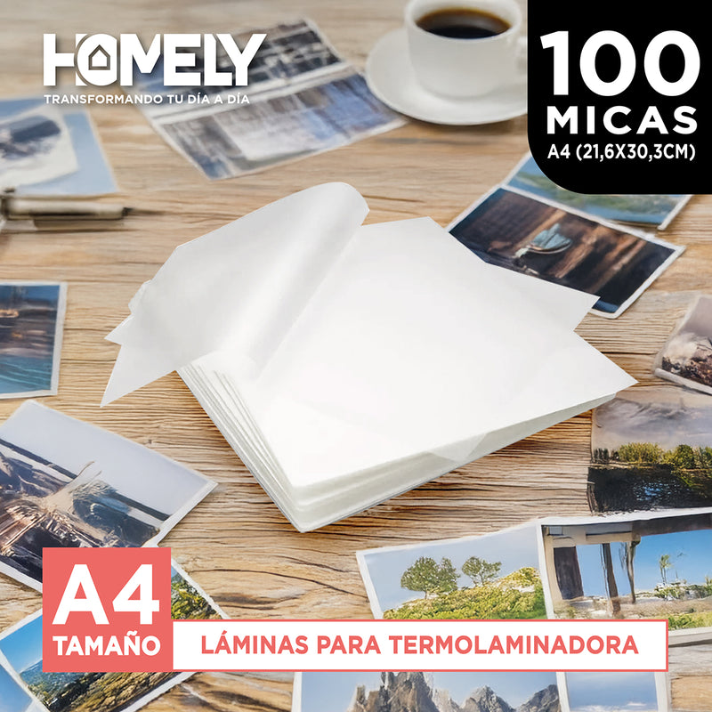 Láminas Termolaminadora A4 100 Micas Plastificadoras 22x30