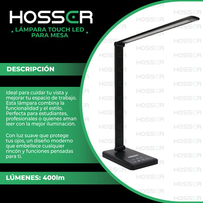 Lampara Inteligente Led Hosser Touch 3 Tonos Escritorio Sobremesa Luz Lectura 10W