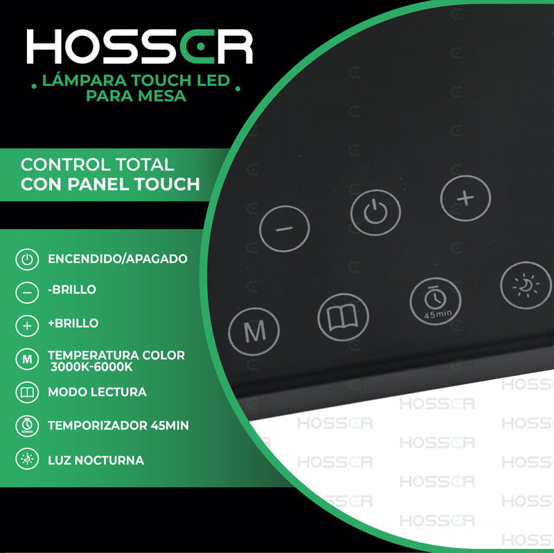 Lampara Inteligente Led Hosser Touch 3 Tonos Escritorio Sobremesa Luz Lectura 10W