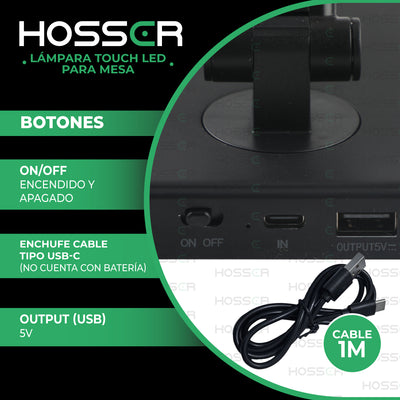 Lampara Inteligente Led Hosser Touch 3 Tonos Escritorio Sobremesa Luz Lectura 10W