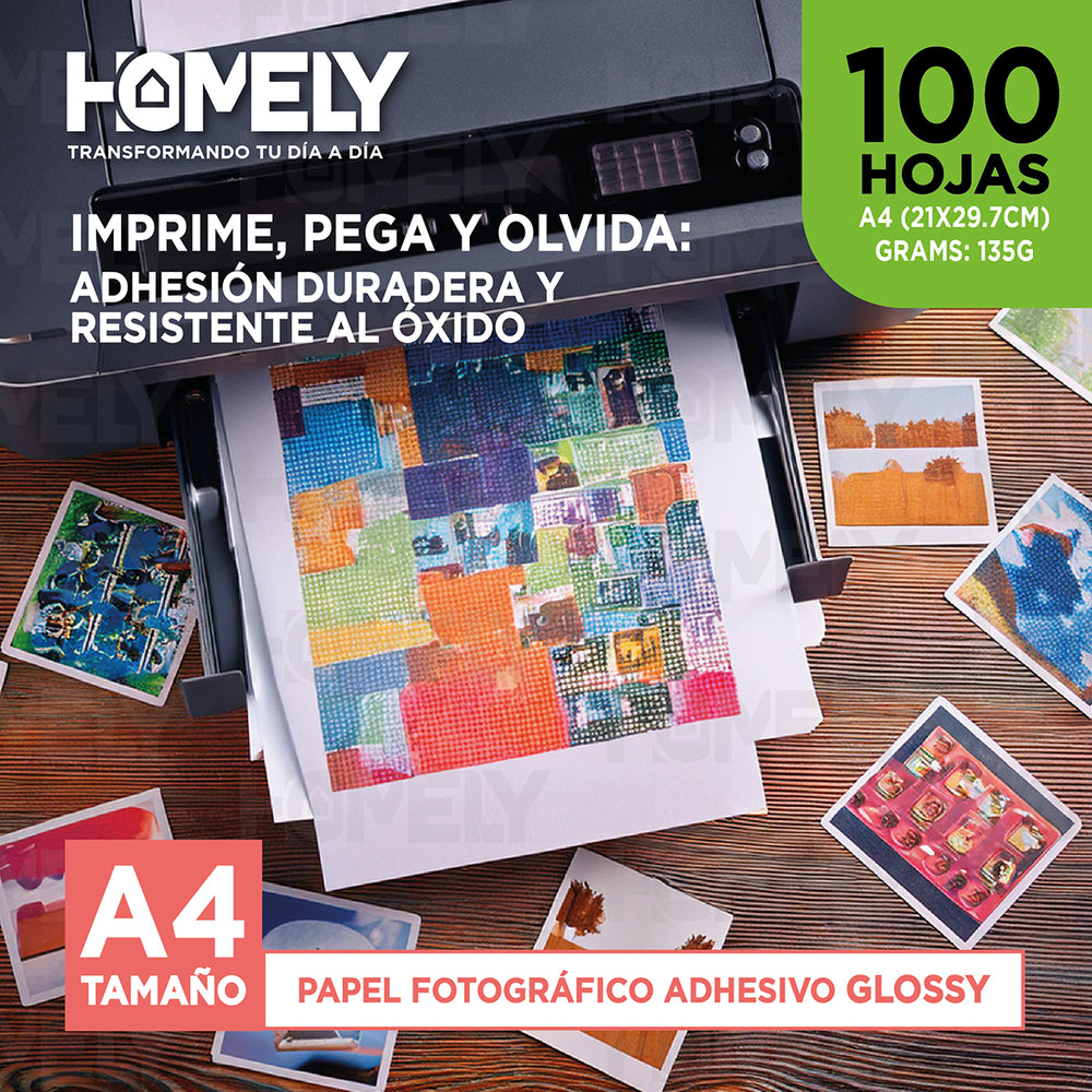 Papel Fotografico Glossy Adhesivo A4 135 Grs Homely 100 Hoja