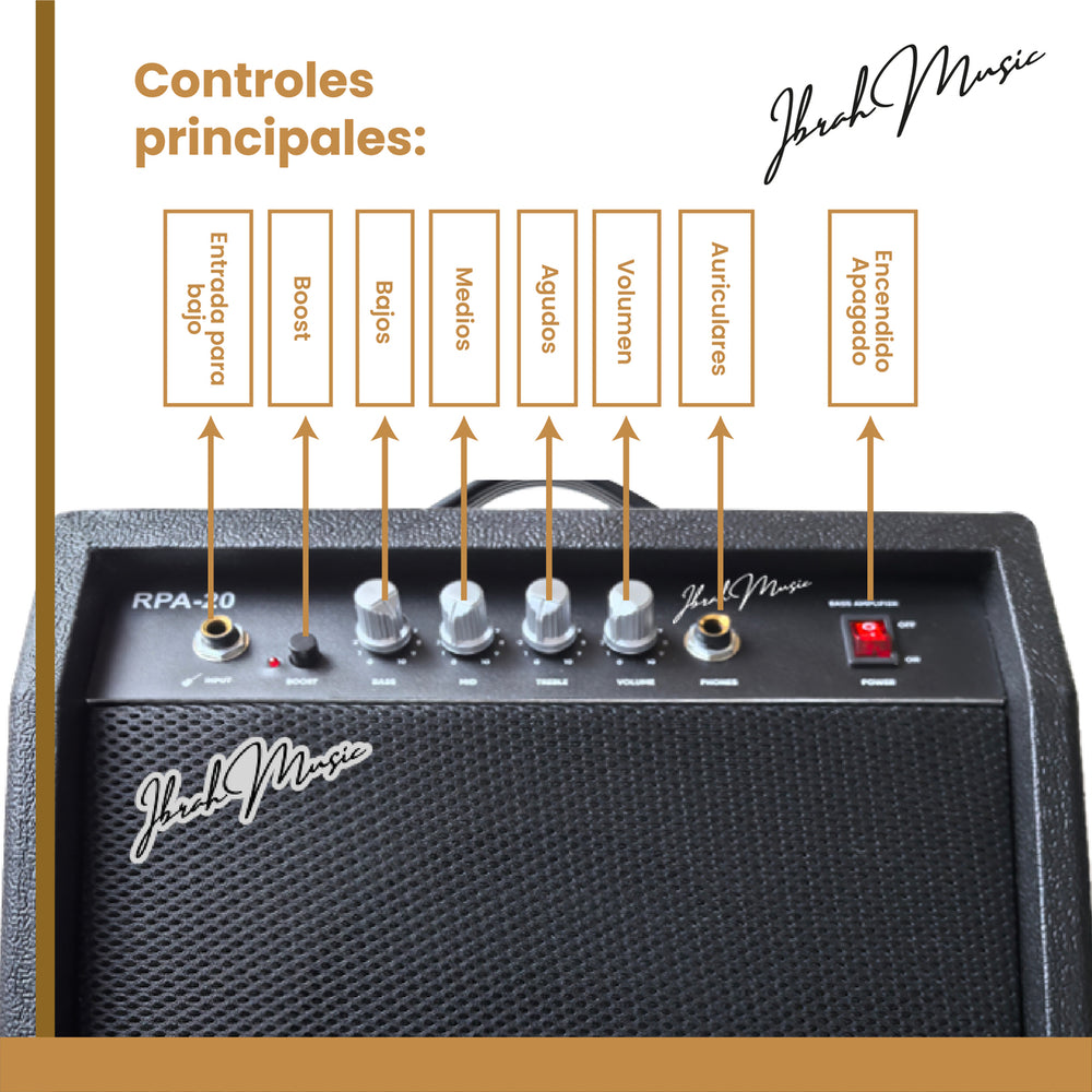 Amplificador Bajo Electrico Ibrah Music 20w Rpa-20 + Boost