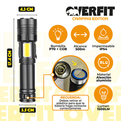 Linterna Led Largo Alcance Tactica Recargable Overfit 1500LM