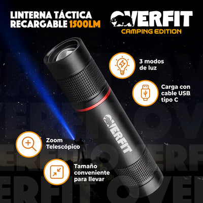 Linterna Led Largo Alcance De Bolsillo Overfit Recargable Usb 1500lm