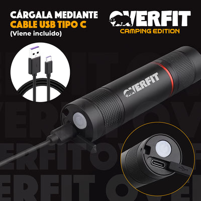 Linterna Led Largo Alcance De Bolsillo Overfit Recargable Usb 1500lm