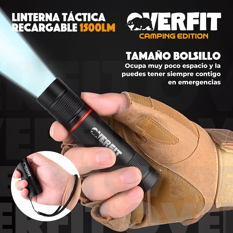 Linterna Led Largo Alcance De Bolsillo Overfit Recargable Usb 1500lm