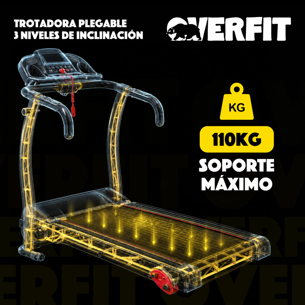 Trotadora 1 Hp Overfit Plegable 12Km 3 niveles Inclinacion