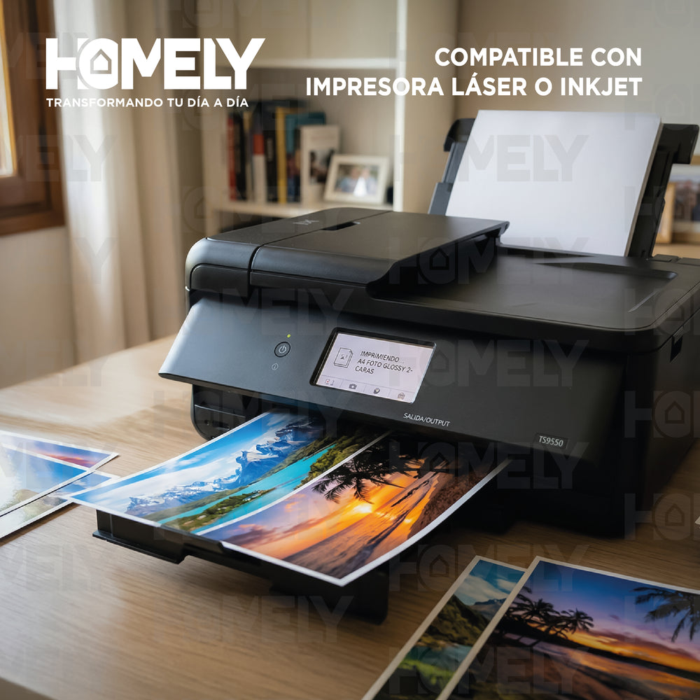 Papel Fotografico Doble Faz Glossy A4 220g Homely 100 Hojas Blanco
