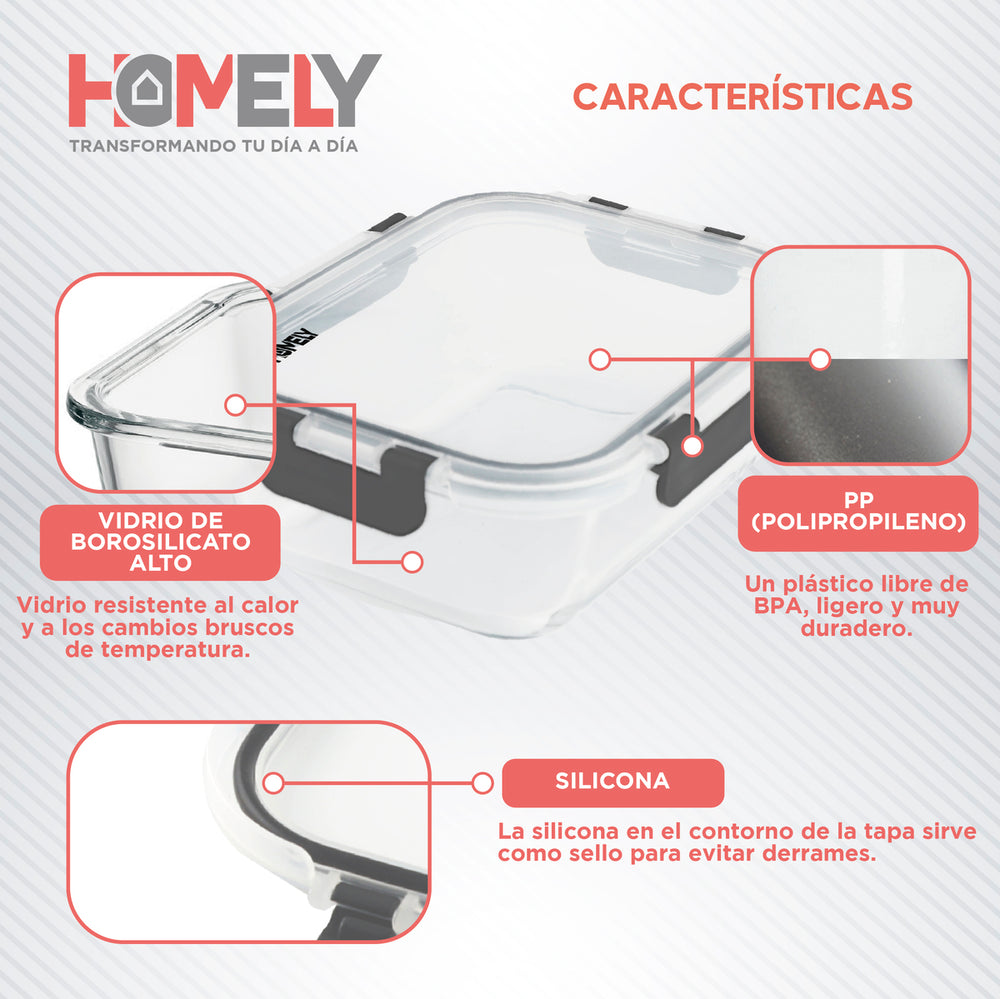 Tupper Frasco Vidrio 640 Ml Templado Hermetico Set x3 Homely