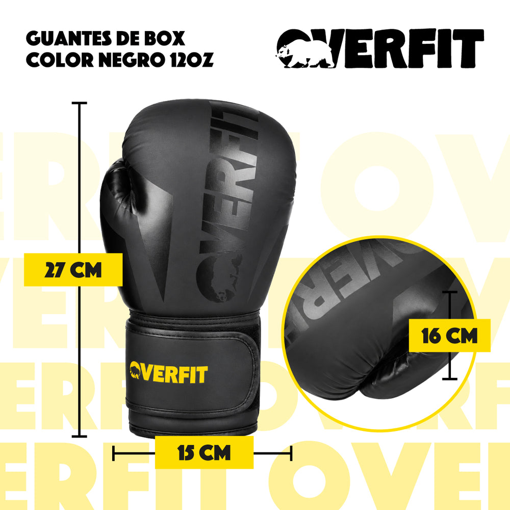 Guantes De Box Overfit Negros Con Velcro 12 Oz Color Negro