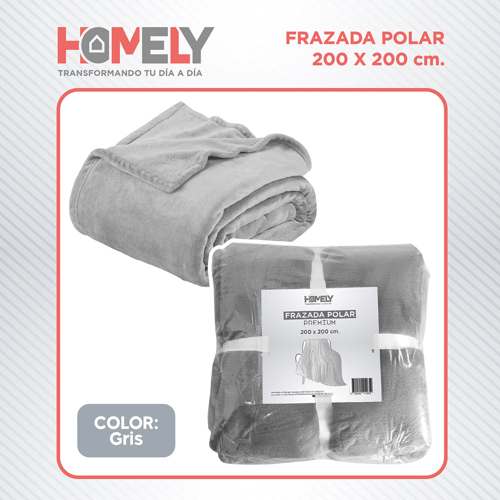 Frazada Polar Termica King Homely Manta 200x200cm Gris