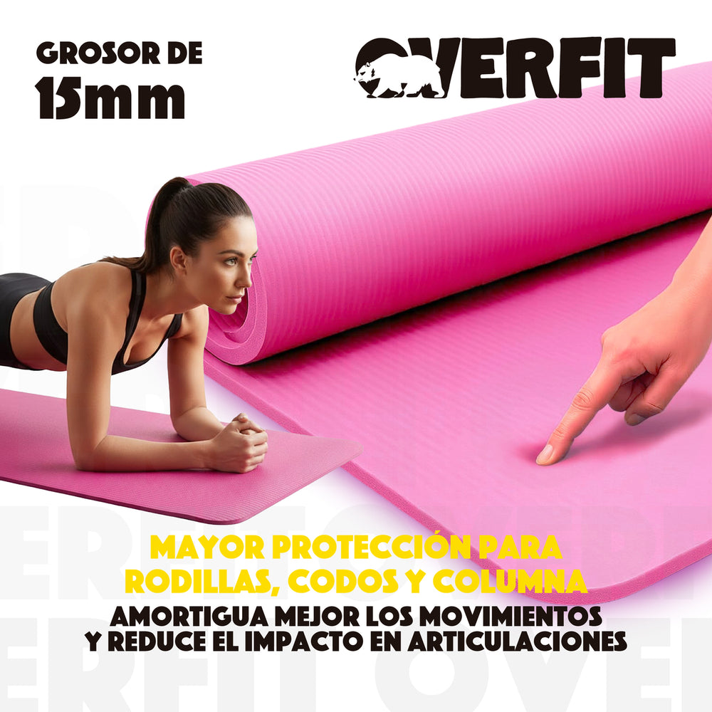 Mat Yoga NBR Overfit 189x61cm 15mm Rosado Antideslizante