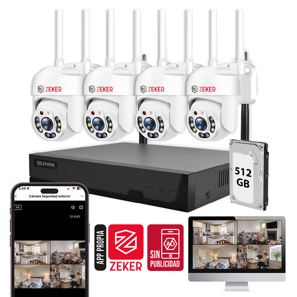Sistema NVR 4 cámaras 1080P + disco duro 500 GB APP ZEKER