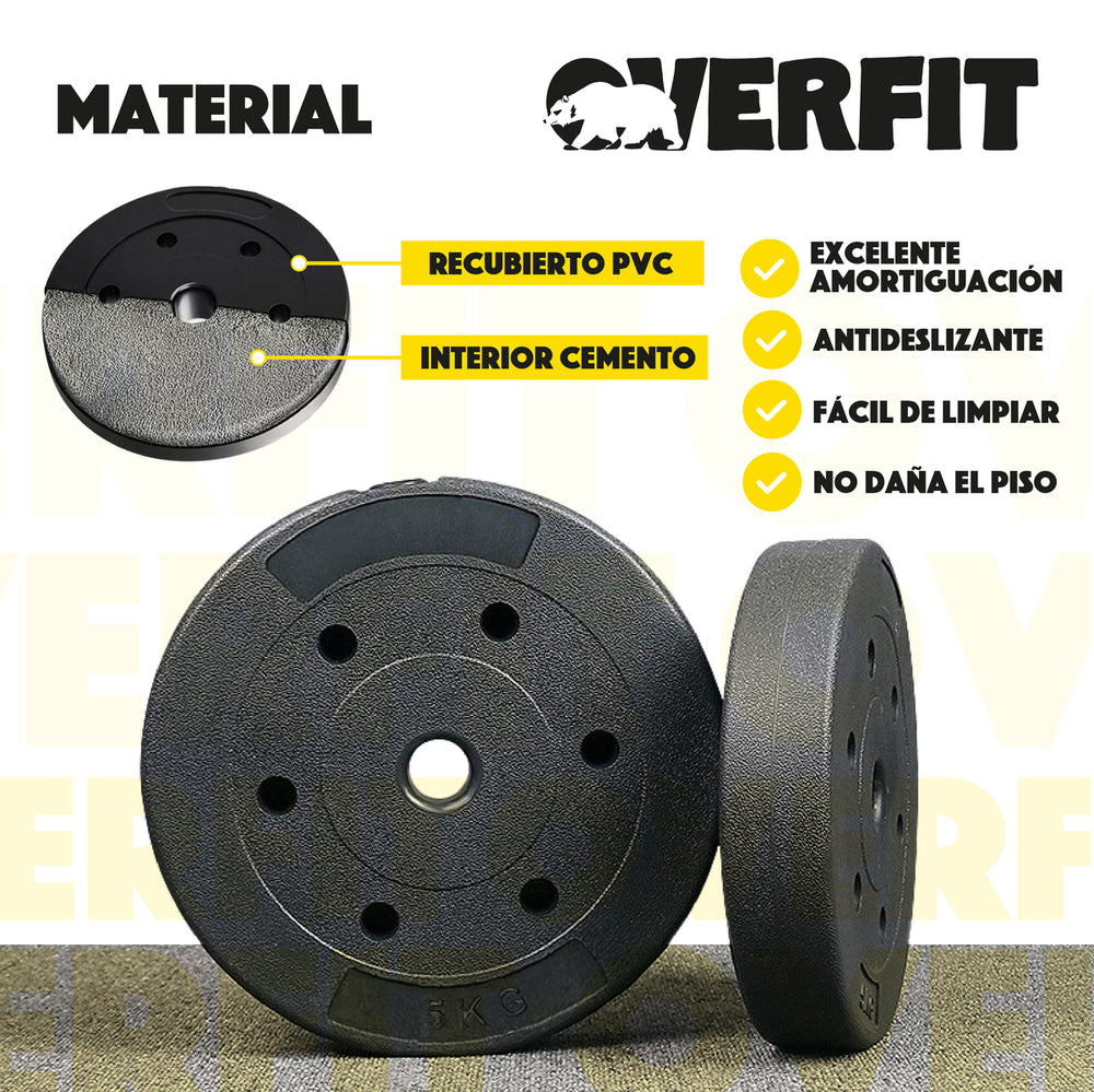 Par Discos Preolimpicos 5Kg Overfit PVC Set 2 Pesas Barra
