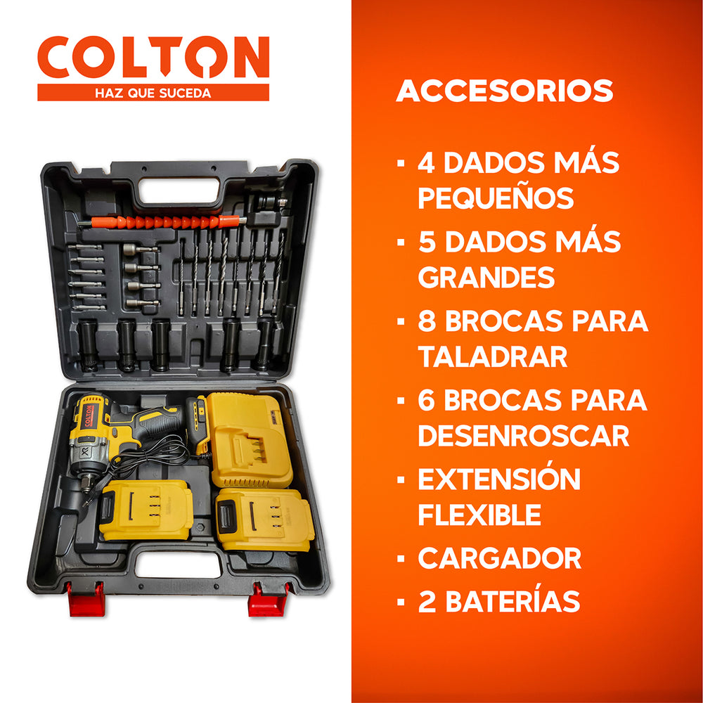 Llave Impacto 350N/M Colton + Accesorios + 2 Baterías