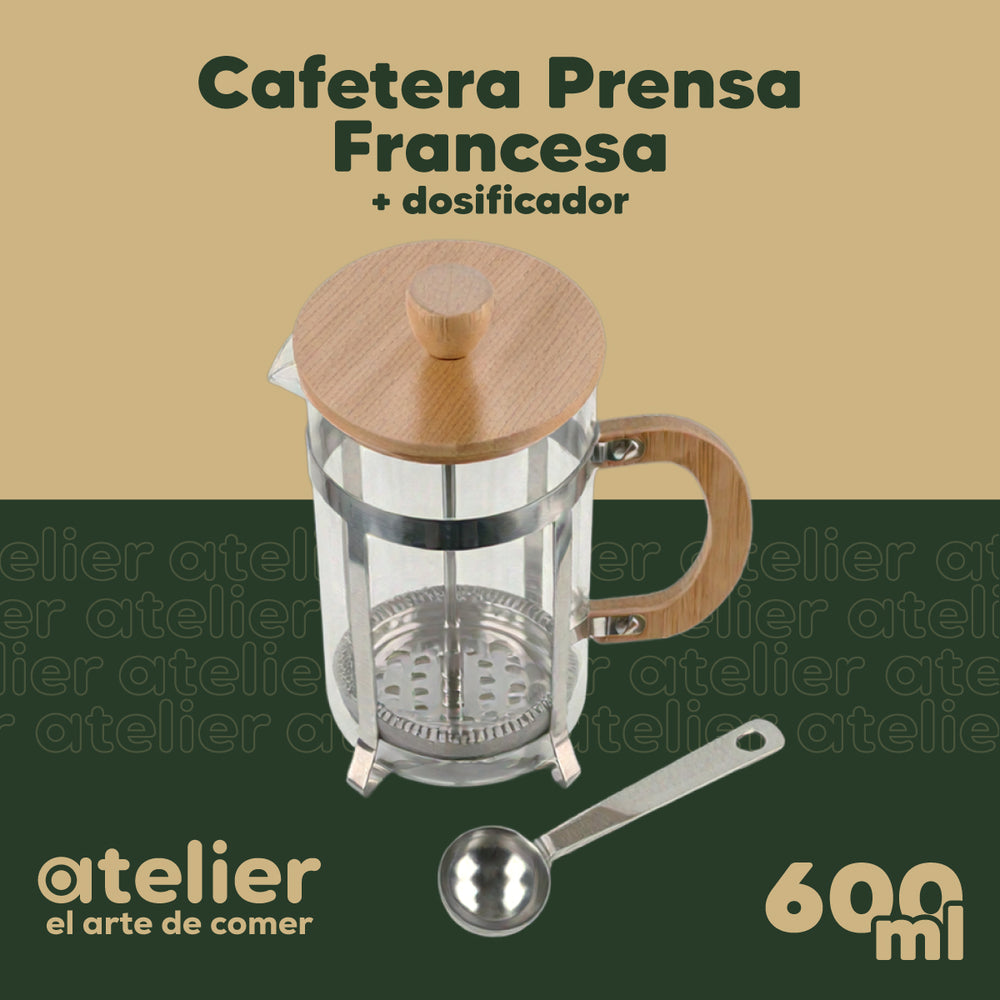 Cafetera Francesa 600ml Atelier Prensa Vidrio Acero Inoxidable Portatil Con Dosificador