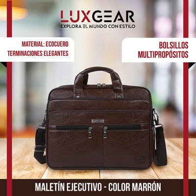Maletín Cuero Luxgear Oficina Notebook Tablet 15.6 Pulgadas