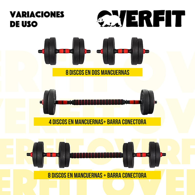 Set Mancuernas + Barra + Kettlebell Unibles Overfit 15kg