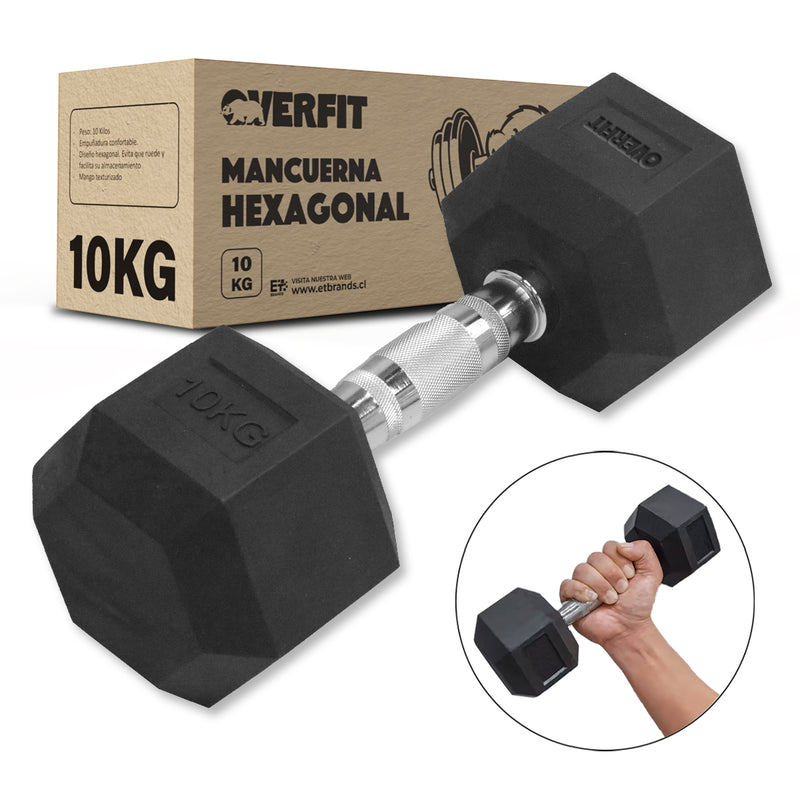 Mancuerna Hexagonal 10 Kg Acero Y Caucho Overfit