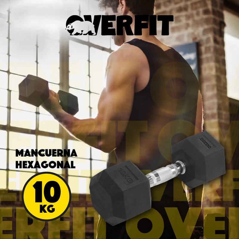 Mancuerna Hexagonal 10 Kg Acero Y Caucho Overfit