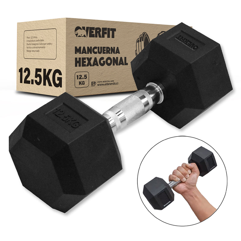 Mancuerna Hexagonal 12.5 Kg Acero Y Caucho Overfit