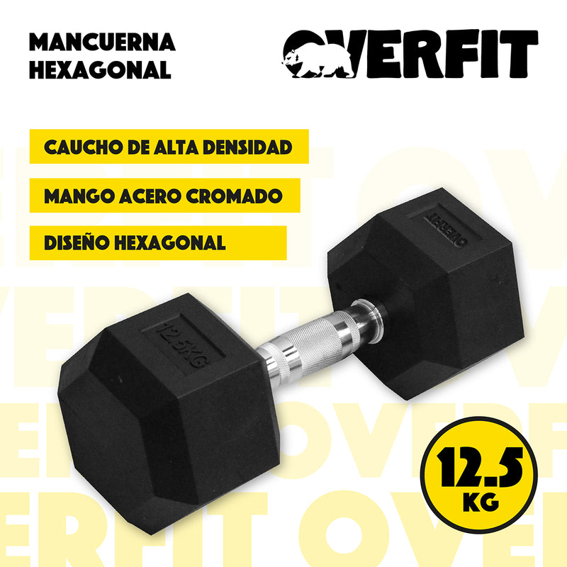 Mancuerna Hexagonal 12.5 Kg Acero Y Caucho Overfit