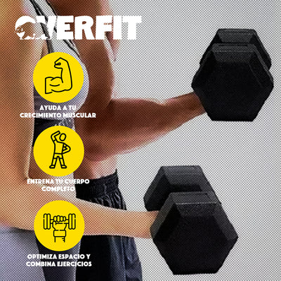 Mancuerna Hexagonal 12.5 Kg Acero Y Caucho Overfit