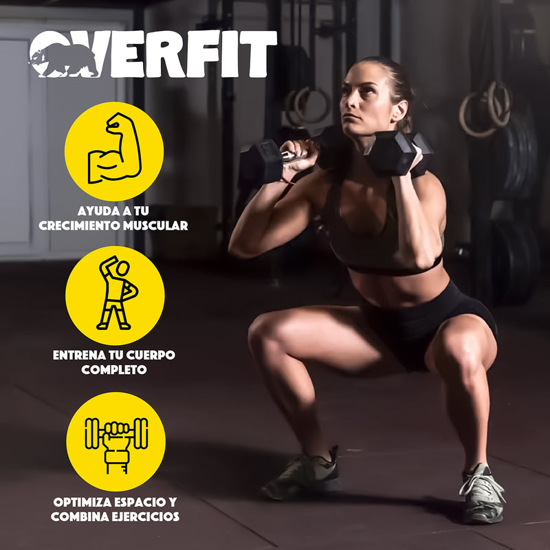 Mancuerna Hexagonal 15Kg  Acero Y Caucho Overfit Fitness