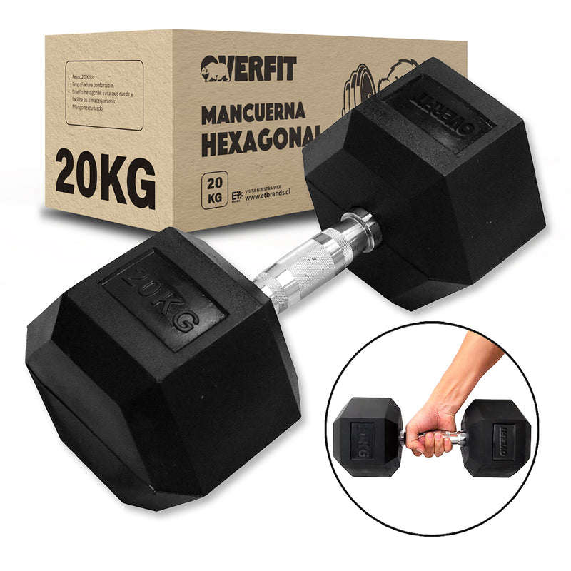 Mancuerna Hexagonal 20Kg  Acero Y Caucho Overfit Fitness