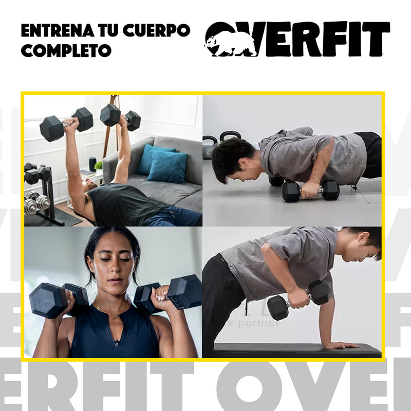 Mancuerna Hexagonal 20Kg  Acero Y Caucho Overfit Fitness