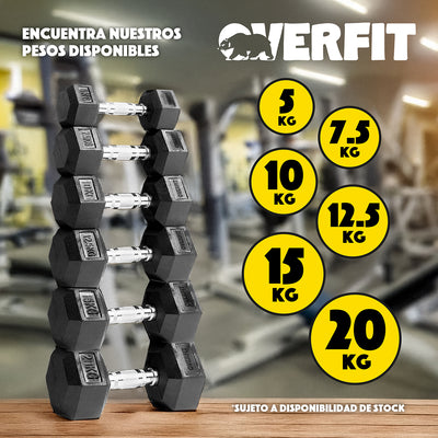 Mancuerna Hexagonal 20Kg  Acero Y Caucho Overfit Fitness