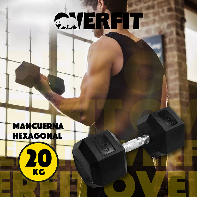 Mancuerna Hexagonal 20Kg  Acero Y Caucho Overfit Fitness