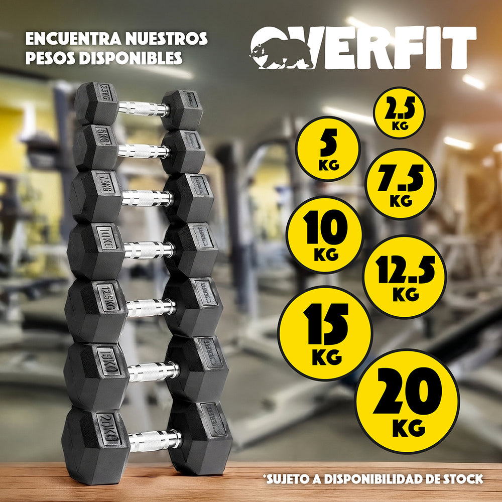 Mancuernas hexagonales Overfit 2.5 kg caucho acero pack 2 negro